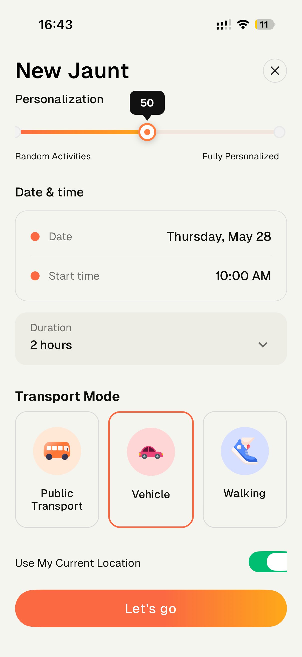 New Jaunt planner screen